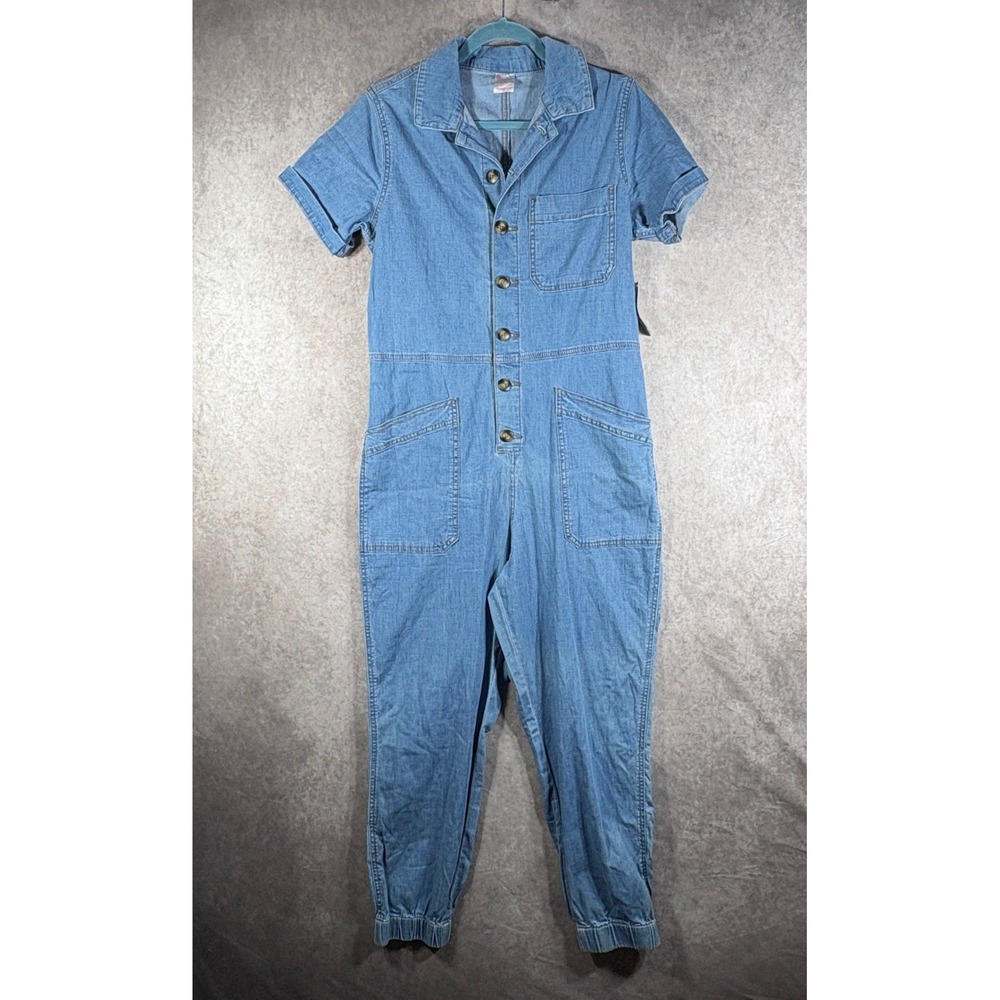 No Boundaries Jumpsuit Womens L 11-13 Blue Denim Boilerβ Suit Utility Jogger NEW
